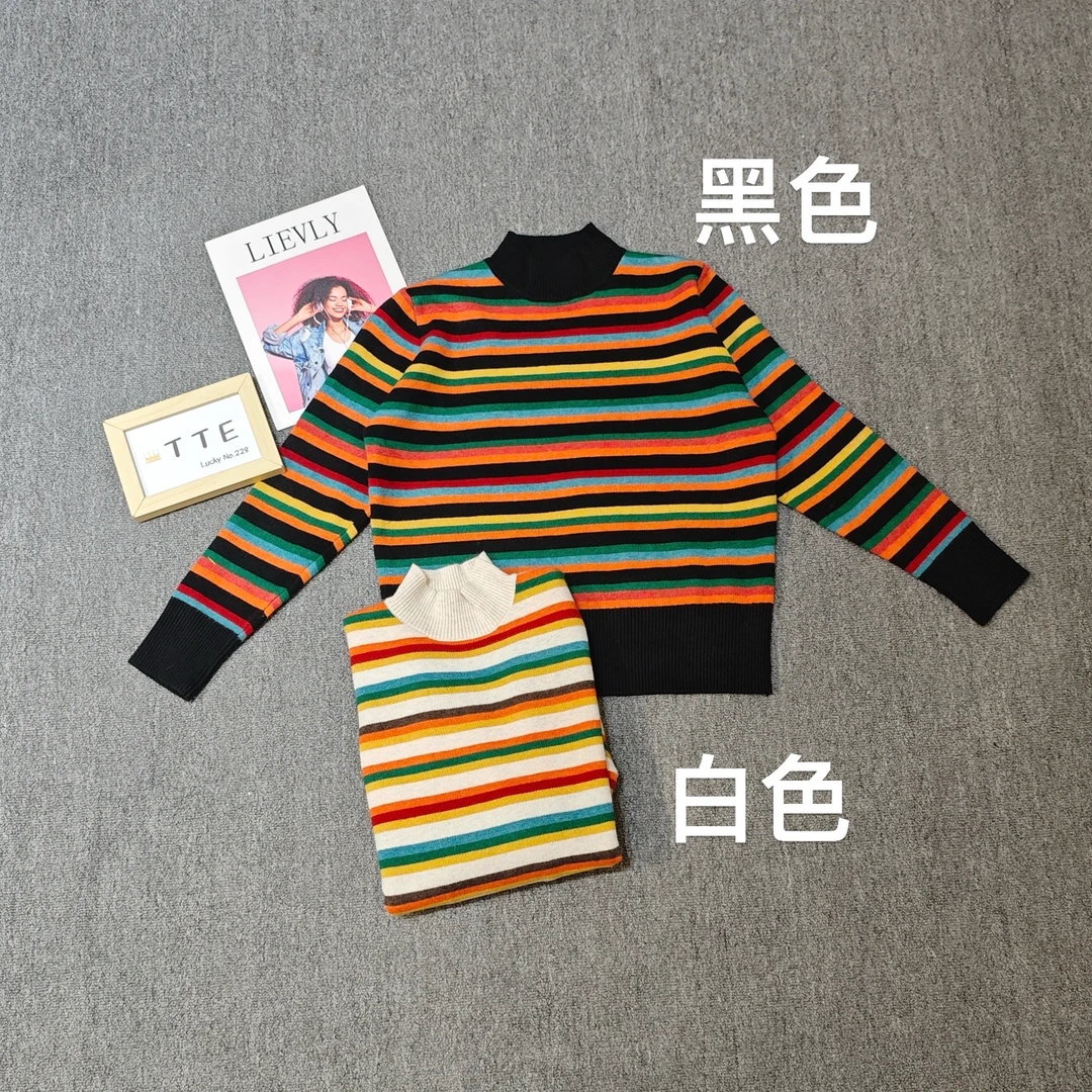 【TTE严选】2024冬装彩虹条纹半领毛衣（1226-14）