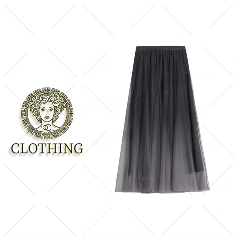 【CLOTHING/原创设计】渐变吊染重工烫钻松紧腰半身裙1518