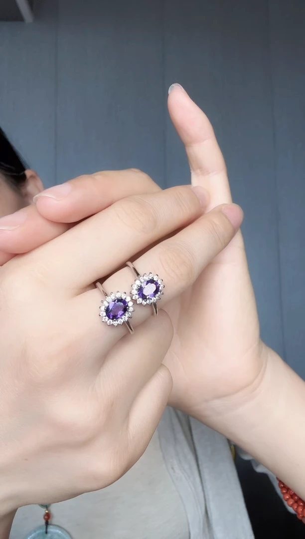 紫晶戒指合金紫水晶开口戒