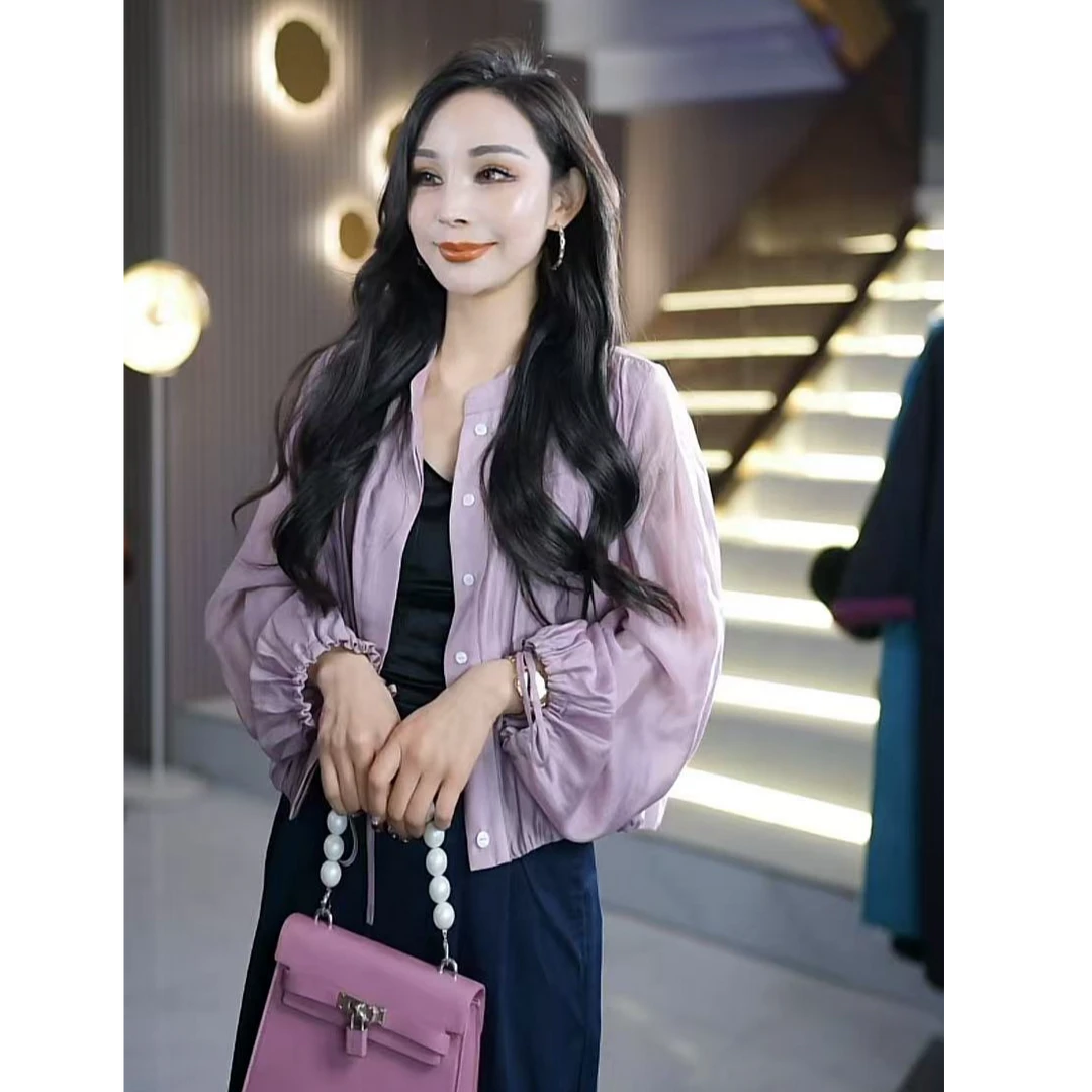 春季轻奢时尚气质洋气休闲外套长袖上衣防嗮外套圆领女装ML638