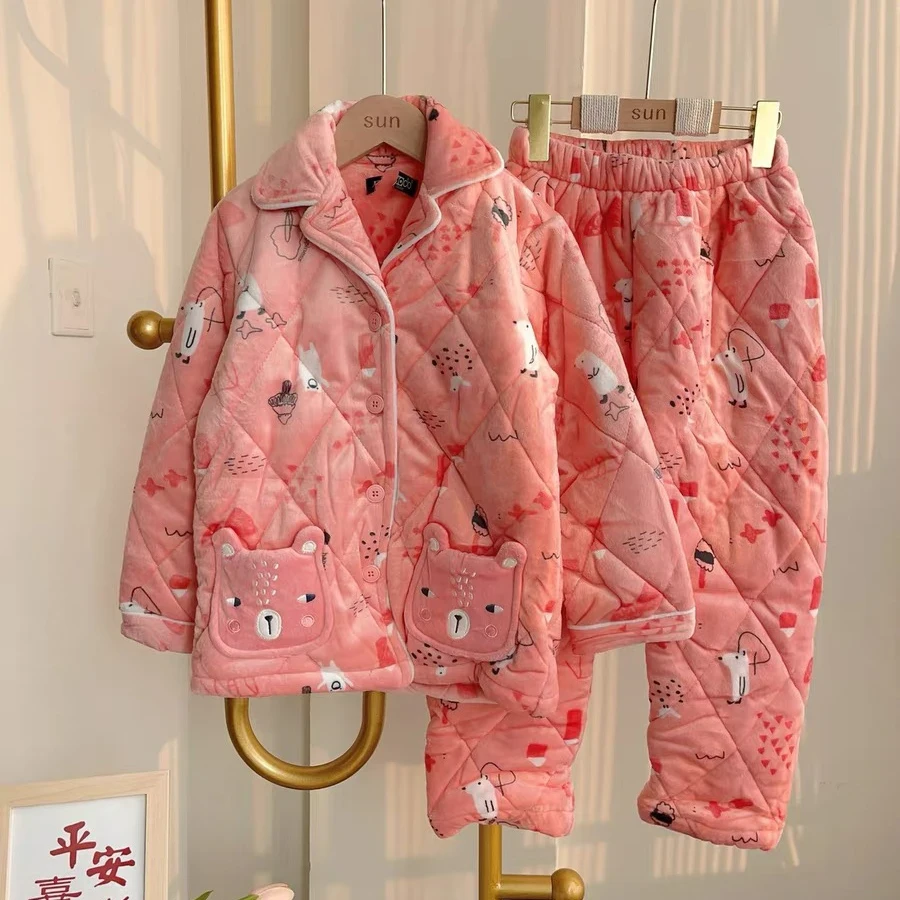 豆家剪标女童睡衣三层夹棉加厚保暖舒适厚家居服1231