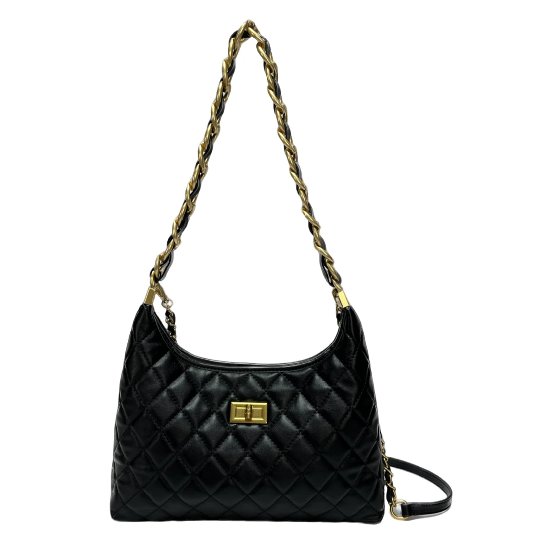 全新未使用2025新款手提单肩时尚百搭菱格月亮牛角包D012