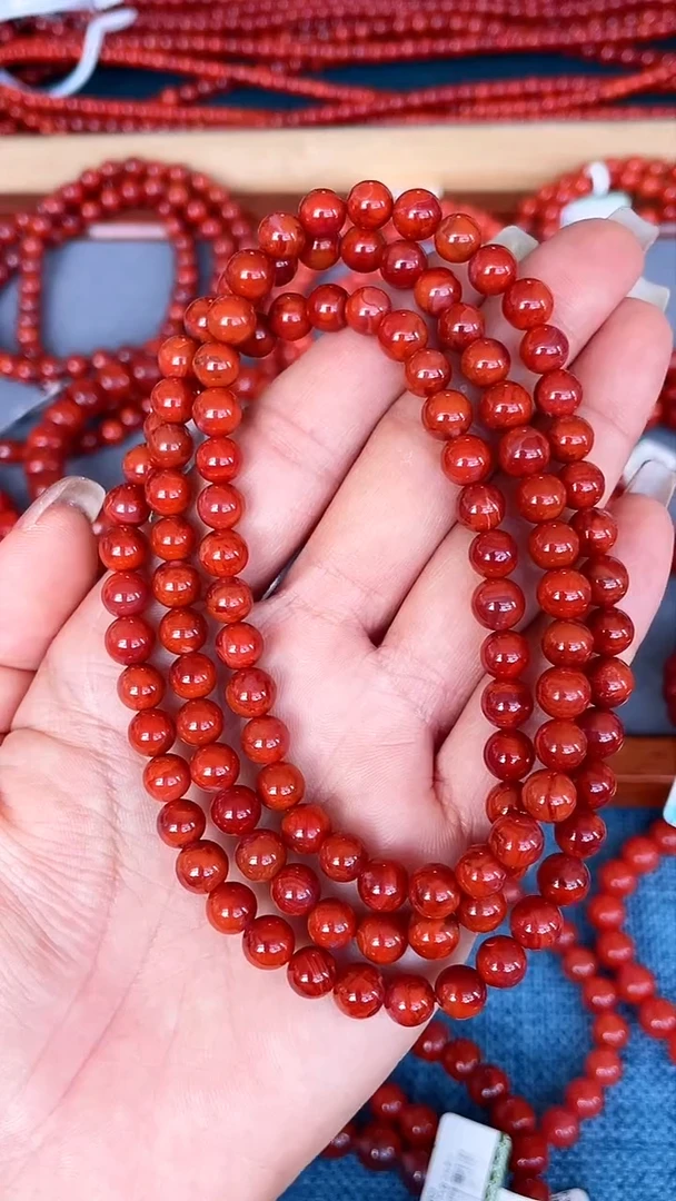 未镶嵌手串南红玛瑙N28凉山瓦西料牛血满色火焰6mm