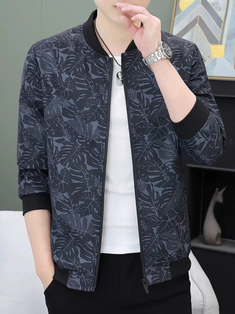 W1-W200棒球领修身上衣男款新款宽松休闲夹克外套潮流痞帅褂子