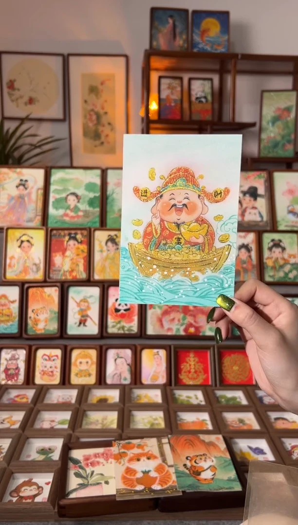 【闪购商品】国画宝船财神 手绘国画大6寸画芯