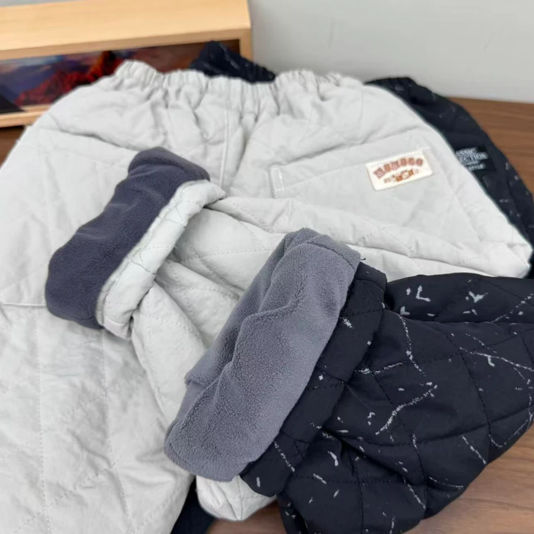 vilimama2025秋冬款男童女童夹棉套绒日系菱形格棉裤D55019
