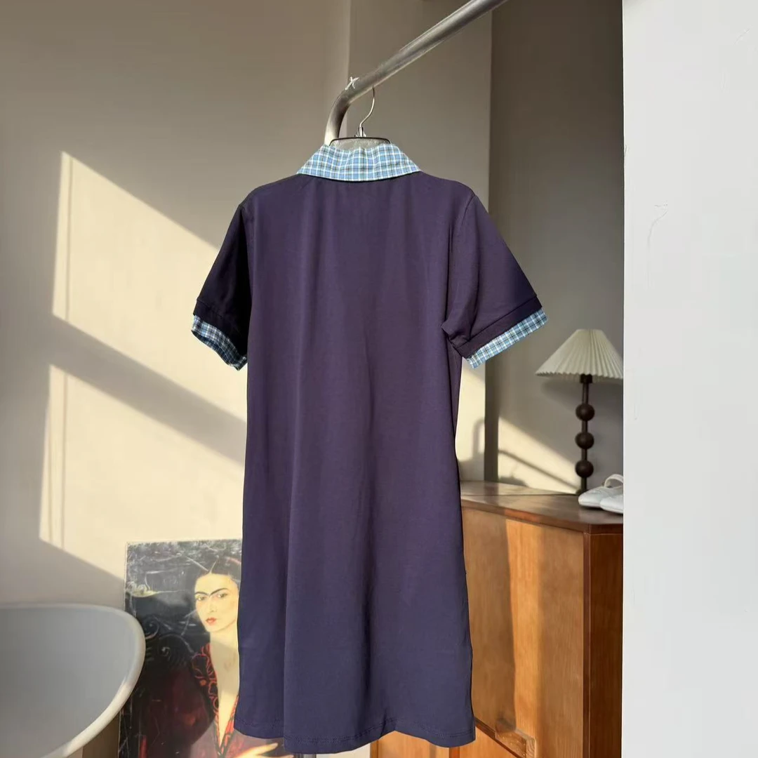 【千金驾到】假两件格纹拼接翻领Polo衫连衣裙女