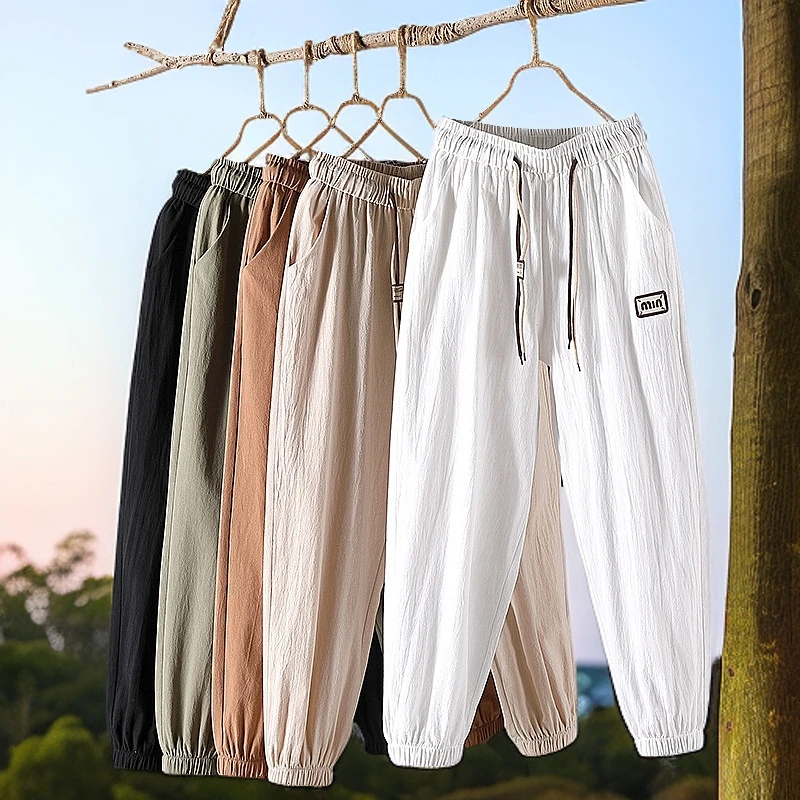 夏季薄款裤子高腰显瘦韩版休闲裤女百搭复古棉麻九分束脚纯棉