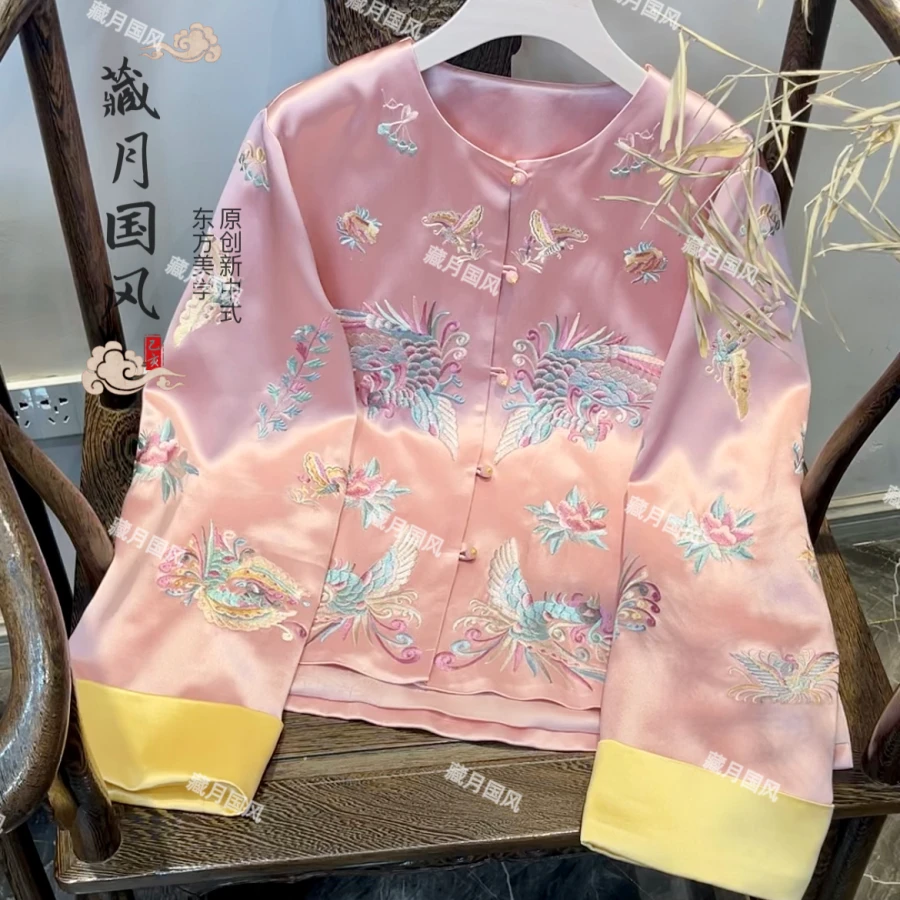 藏月春季国风重工满绣对襟外套圆领复古盘扣醋酸上衣C25023310