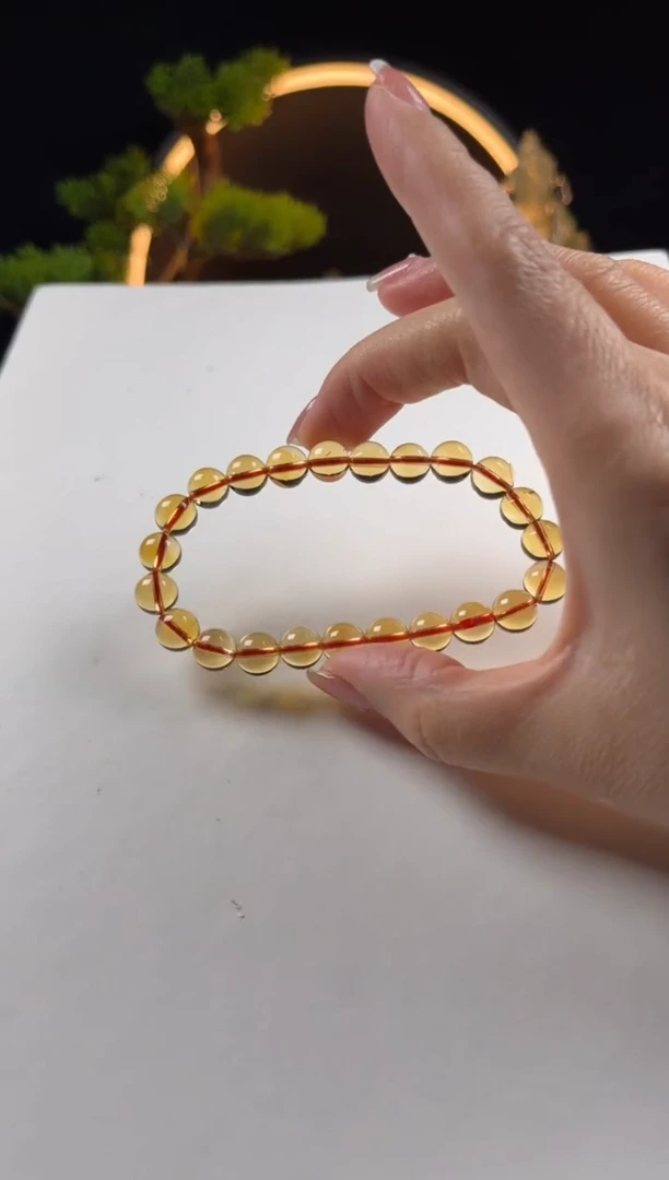 【闪购商品】黄晶手链未镶嵌天然巴西黄水晶圆珠手串8mm