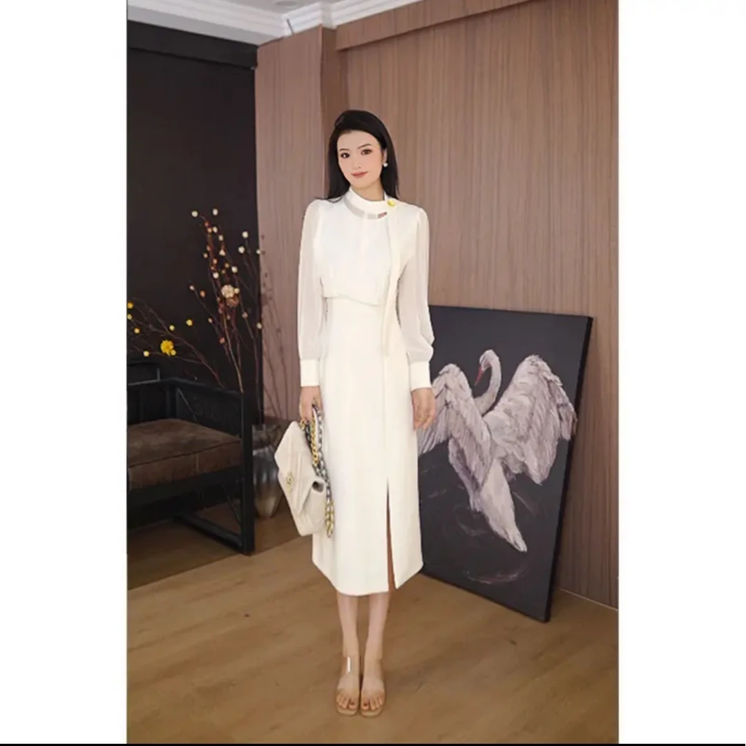 2025新款连衣裙春夏款轻奢中长款长袖气质优雅知性淑女修身显瘦裙