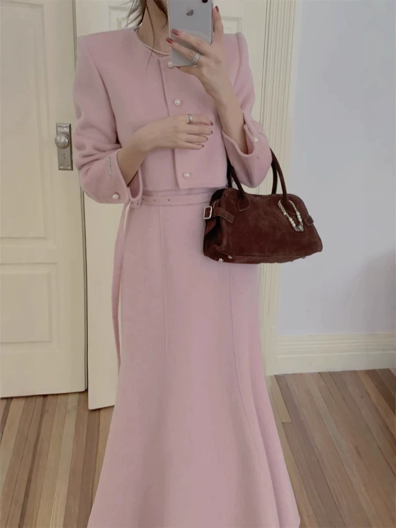 （2月10日）2025新春美衣时尚套装和中长款双面100羊毛大衣-须干洗