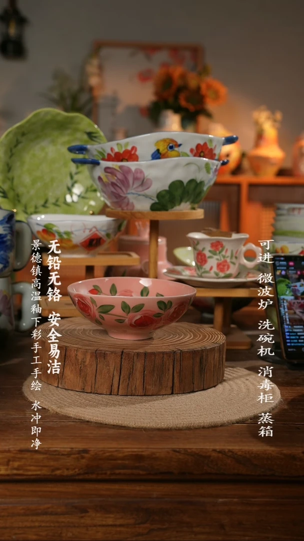 瓷景德镇高温瓷釉下彩手绘陶瓷万能