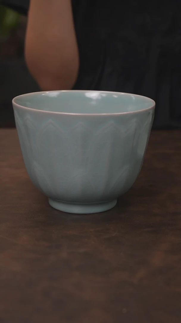 刻划莲瓣深腹碗  汝瓷 （拾汝）（天青）