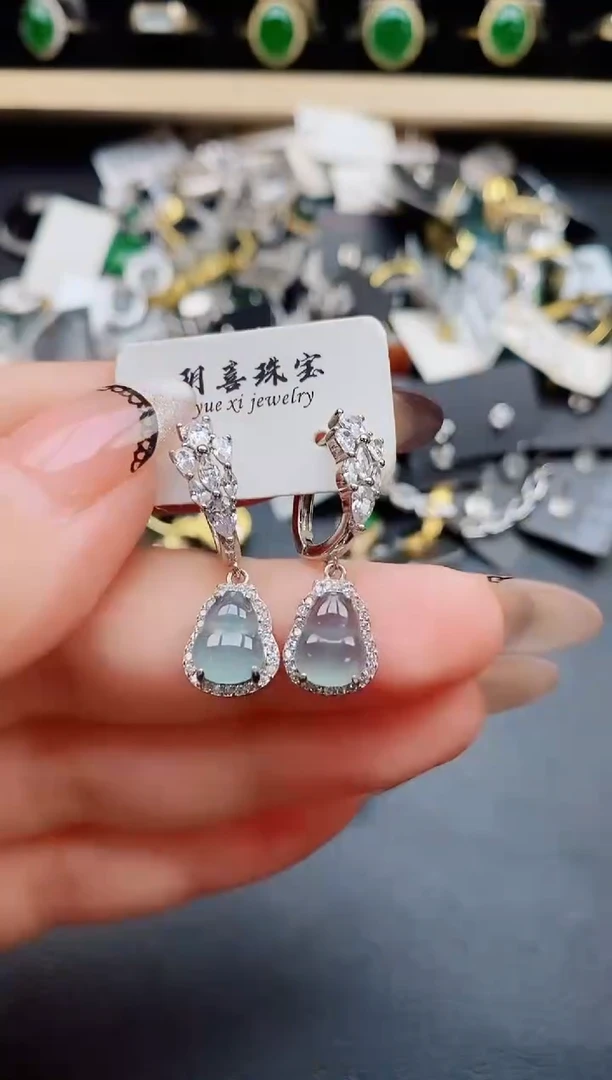 翡翠银S925镶嵌耳饰50805