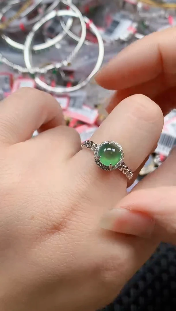 银S925镶嵌戒指翡翠天然A货缅甸翡翠