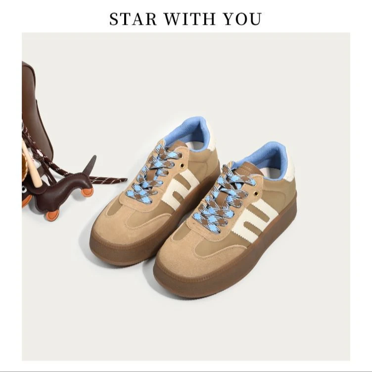 【STAR】厚底德训鞋运动休闲棕色复古美拉德色系美式复古鞋6cm