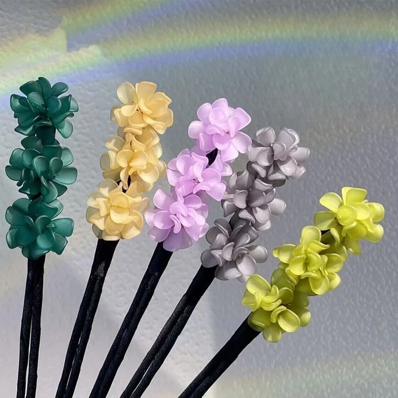 新款丸子头简约盘发器花苞头饰新升级绣球花朵盘发棒亚克力发饰