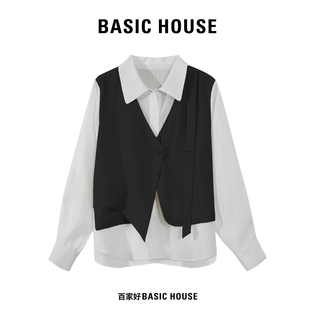 Basic House/百家好【江南入画】2024夏季假两件轻奢高级感衬衫YY