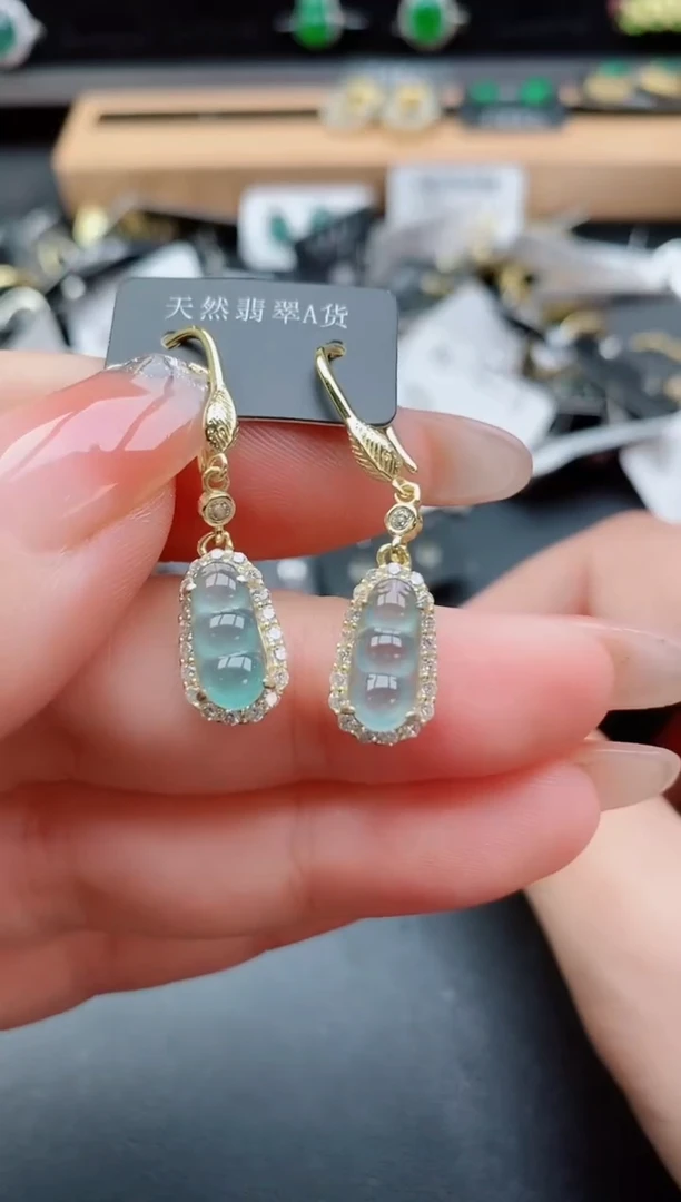 银S925镶嵌翡翠耳饰0805