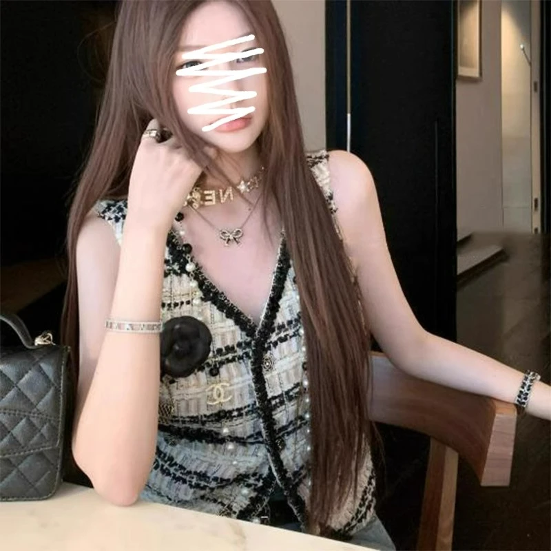 法式小香风千金感条纹花朵收腰显瘦马甲莎莎蓬蓬A字半身裙套装女