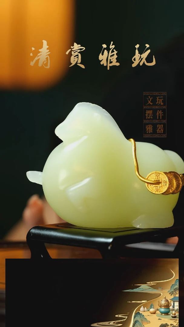 玉《马背金币》手把件摆件