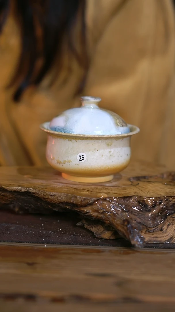 景德镇纯柴烧 中白泥盖碗 25
