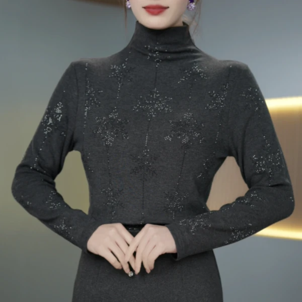 2025秋冬新款打底衫加绒烫钻洋气设计感遮肉显瘦气质长袖上衣7609