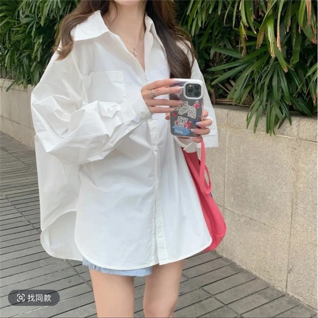 2025春季新款白衬衫女长袖韩版宽松百搭粉色体闲过衣外套外穿