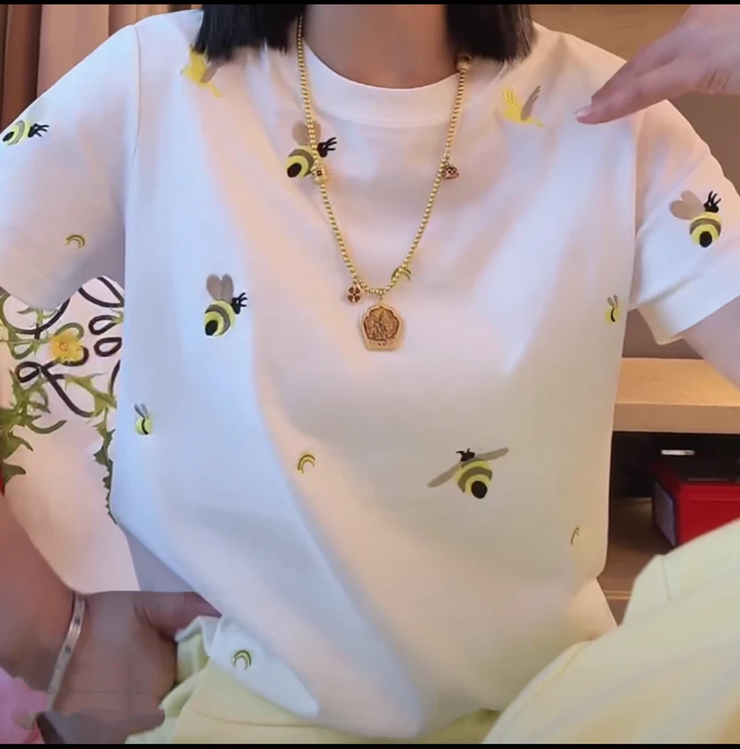 2025年春夏款重工刺绣小蜜蜂时尚百搭T恤上衣女-FE832