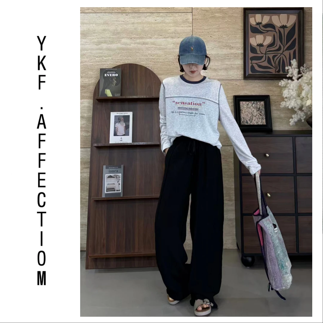 印花撞色慵懒风宽松大版T恤53107