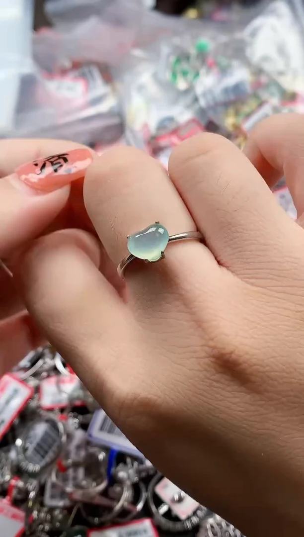 银S925镶嵌戒指翡翠天然A货缅甸翡翠