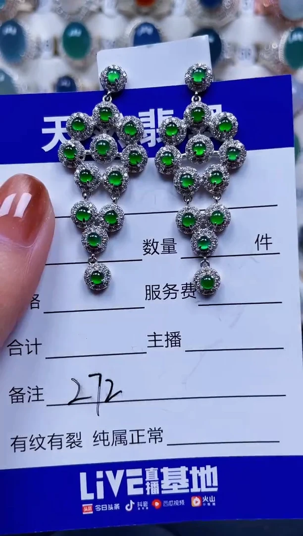 银S925镶嵌翡翠耳饰272