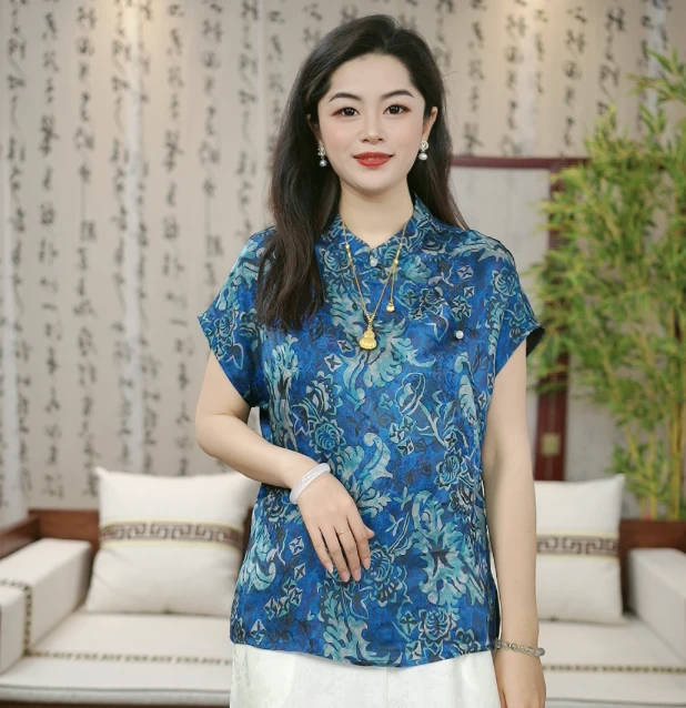【青花瓷 |小衫】新中式提花国风休闲百搭透气薄小衫Q1255
