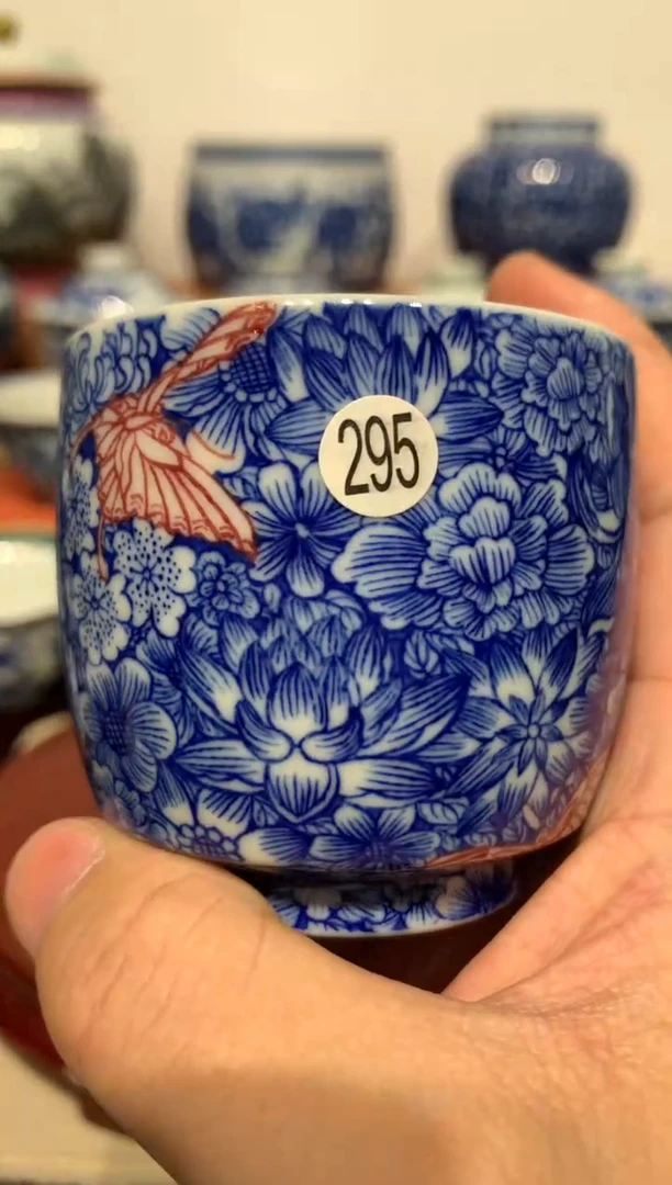 杯295青花万花花卉杯lf101