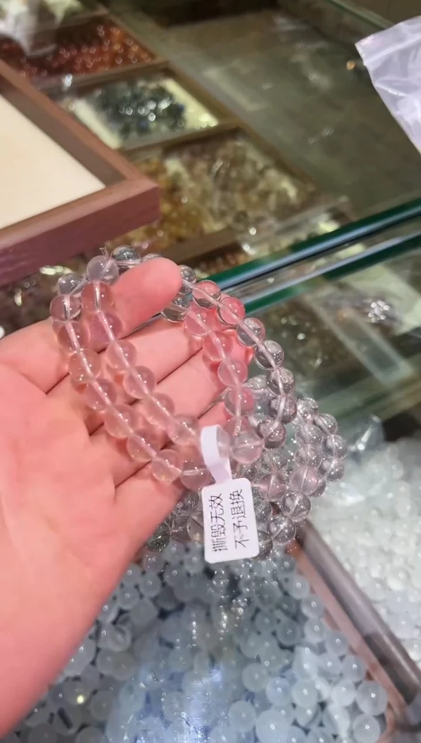 水晶手链未镶嵌10mm+冰橘粉（多样性发一）