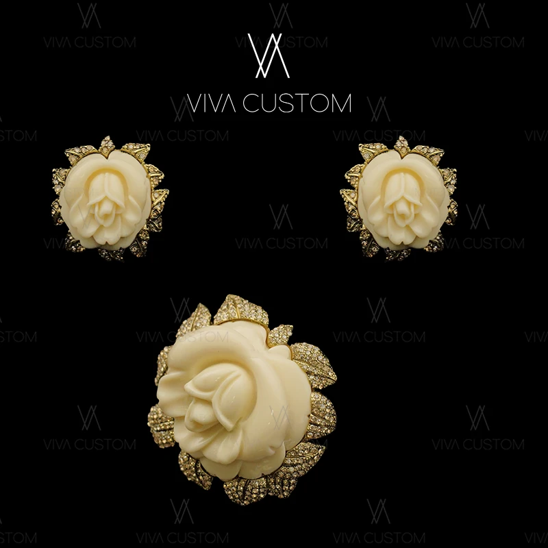 铜合金合成锆石耳饰 （HD系列）时尚浪漫静谧白玫瑰套装