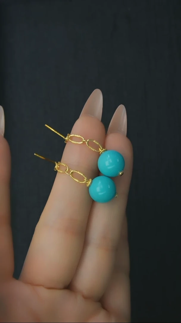 【闪购商品】绿松石耳环18K金镶嵌发货一件