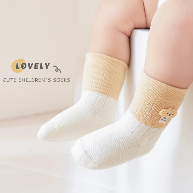 UMIBEIDIAN 春秋无骨A类儿童袜子韩系拼色中筒袜婴幼儿童小布标袜