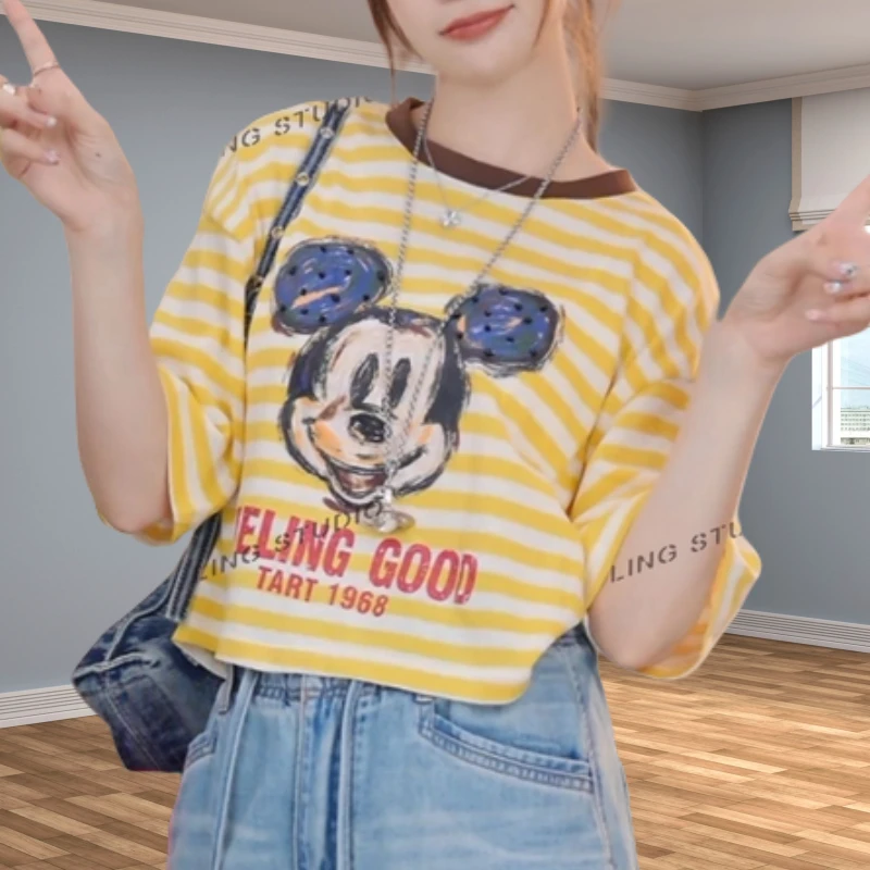 『米奇仔』夏季百搭时尚条纹圆领短袖5052401