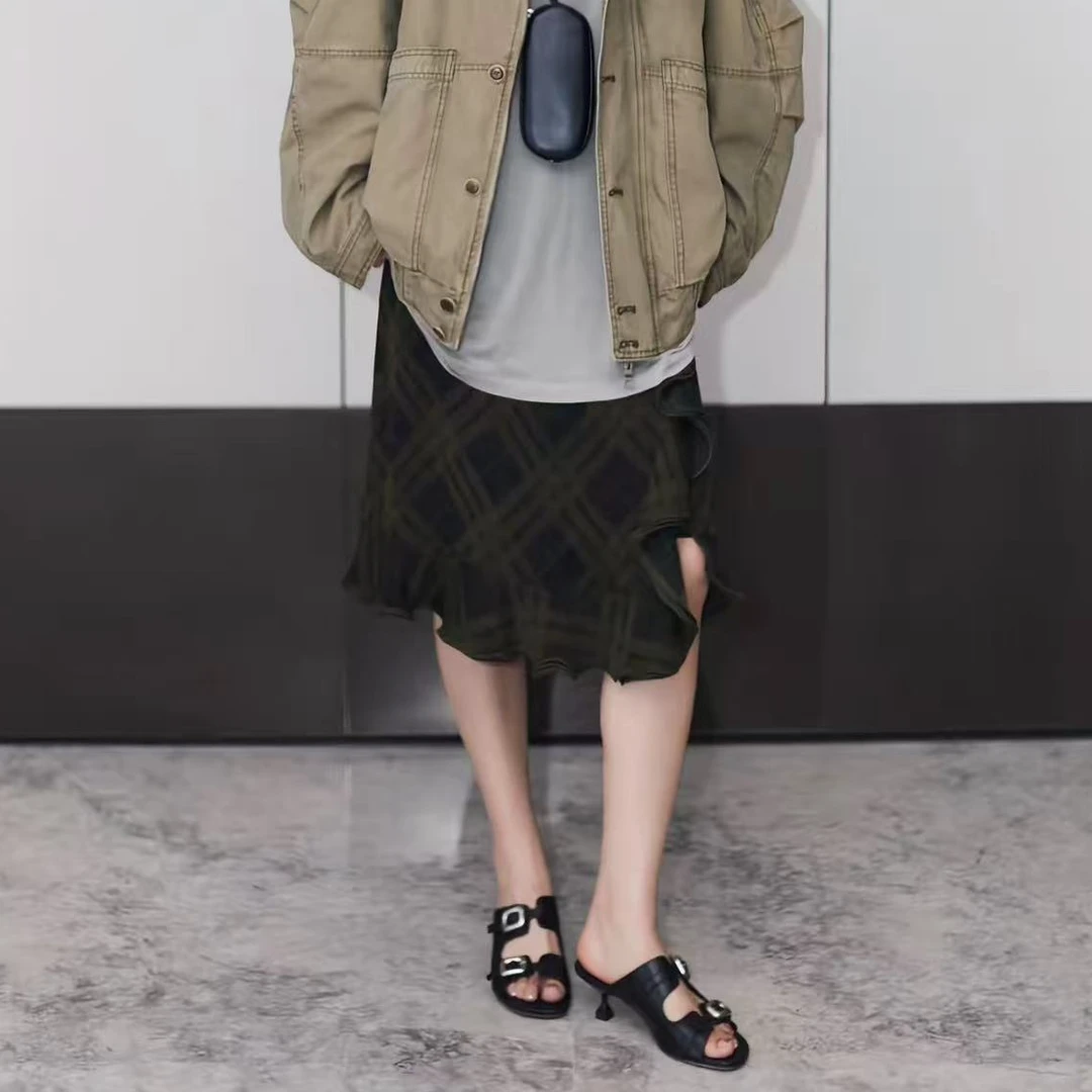 LA MAISON ONE  100桑蚕丝经典格子裙轻熟风半身裙L252B004