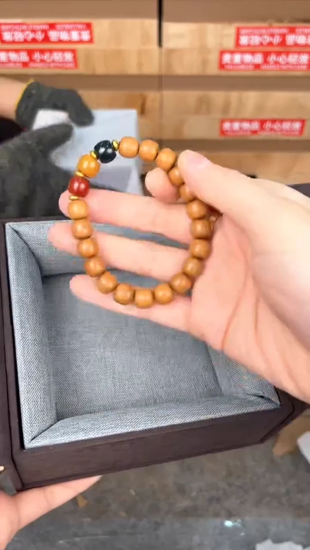 品茗文玩阁檀木三色珠链接@@LSC045