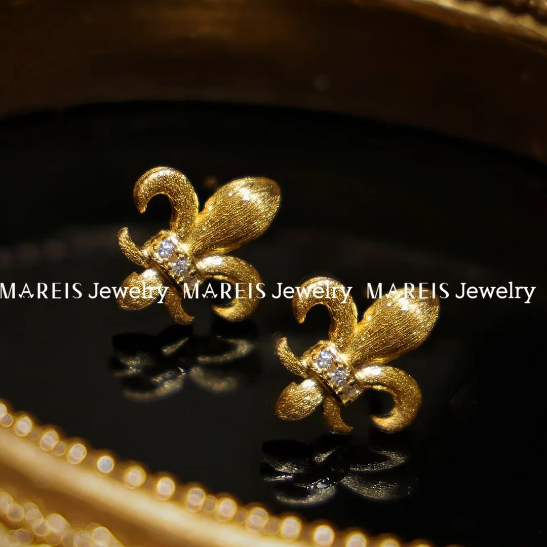 925银合成锆石耳饰 MAREIS S925银镀18k金 鸢尾花耳钉【拉丝版】福