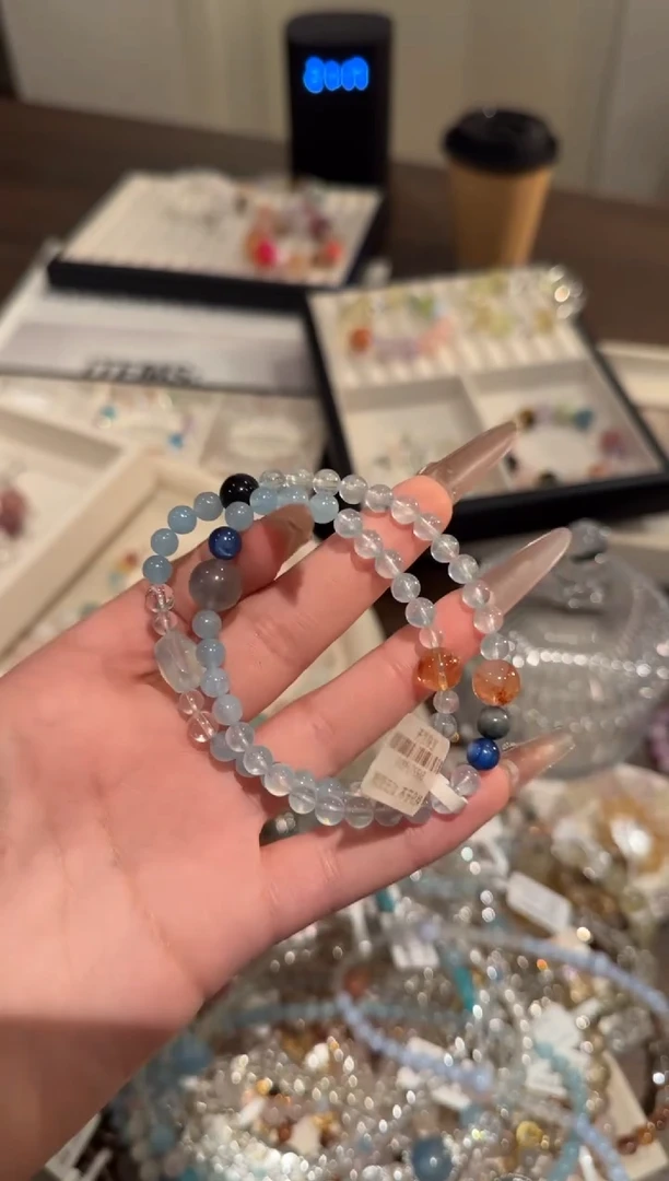 水晶手链合金海蓝宝x104