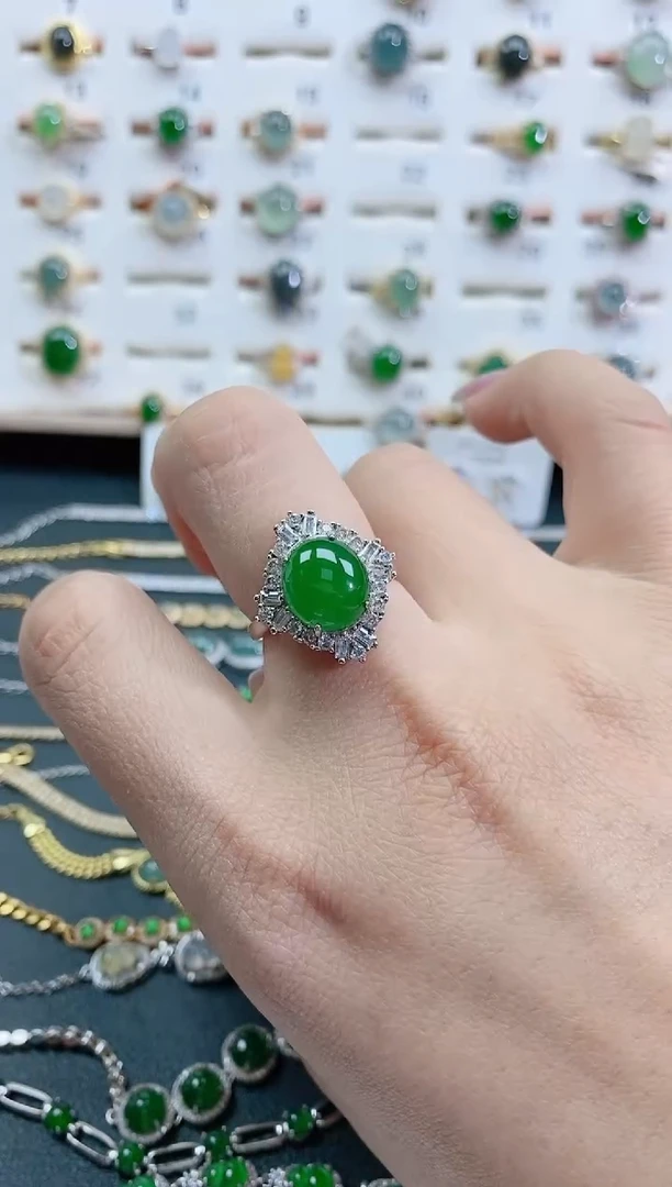 银S925镶嵌戒指翡翠天然翡翠