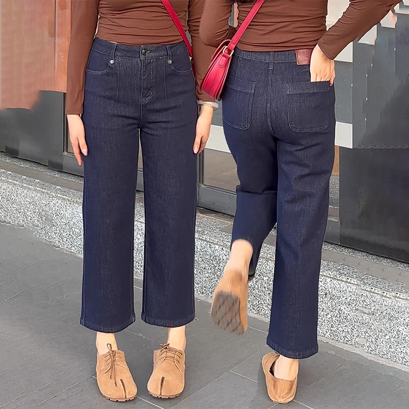 大码梨型身材直筒牛仔裤女小个子胖mm腿粗屁股大遮肉显瘦九分裤春