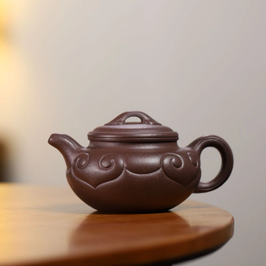 【底槽青•仿古如意壶】宜兴原矿底槽青全手精工而制纯手工