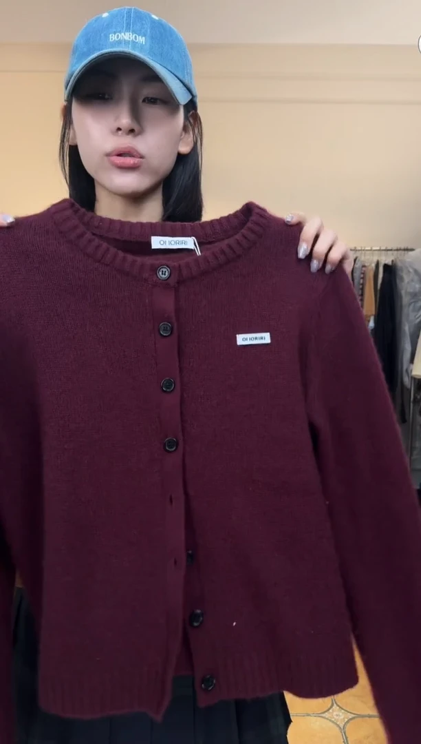 （设计师品牌）OII酒红色山羊绒开衫（0/1下单备注尺码）