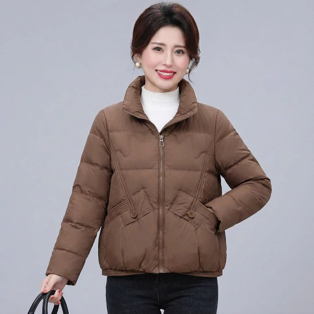 冬季羽绒服白鸭绒女保暖加厚立领面包服韩版休闲显瘦妈妈装[2311]