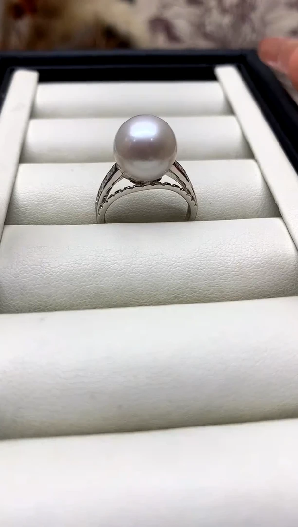 银S925镶嵌戒指淡水珍珠11-12mm